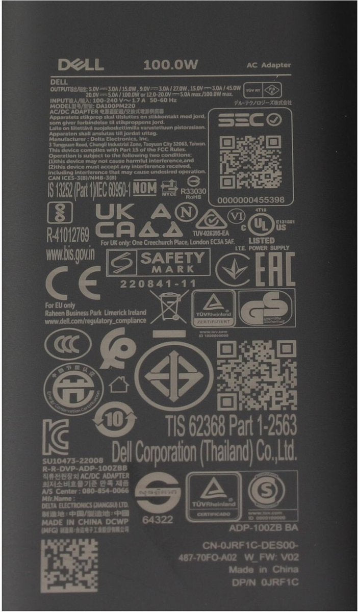 Dell 2PX0N 100W USB-C Adapter 20V 5A