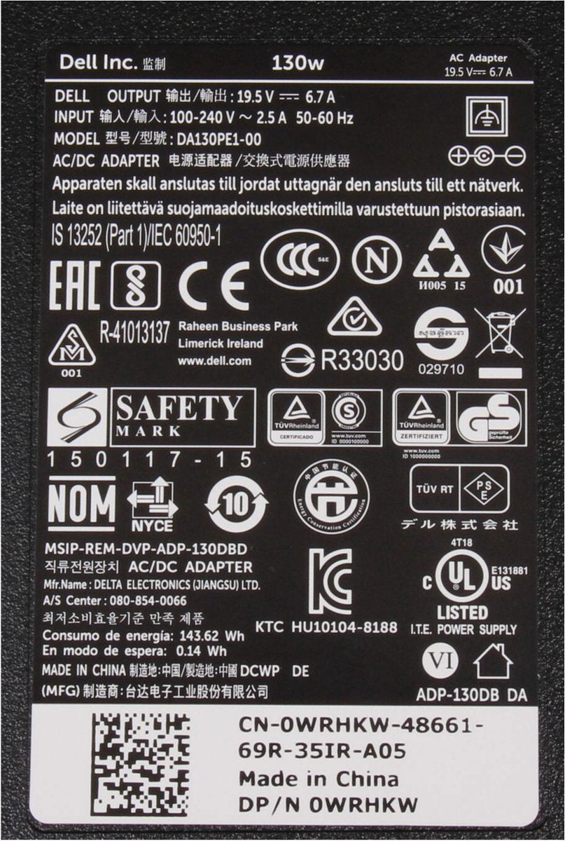 Dell DA130PE1-00 130W Adapter 19.5V 6.7A 5.0